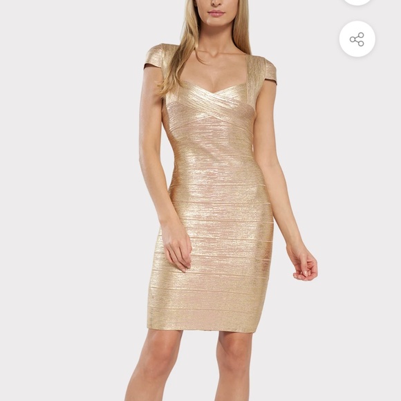 Herve Leger Gold Dress - Picture 1 of 4